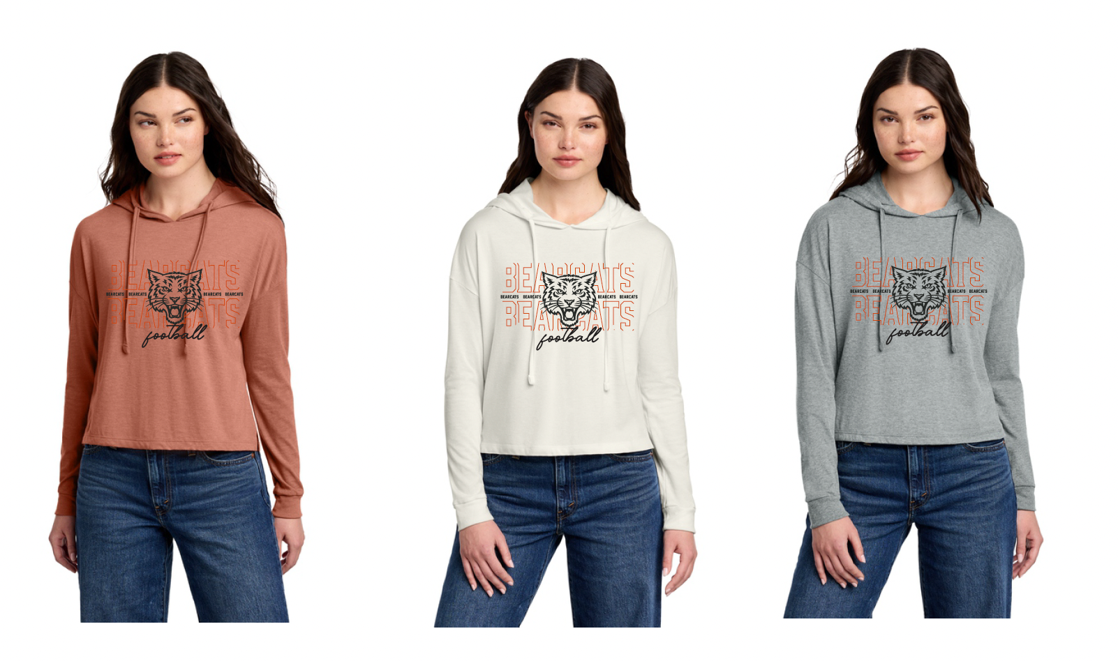 Aledo Football Bearcat Face Logo Midi Long Sleeve Hoodie