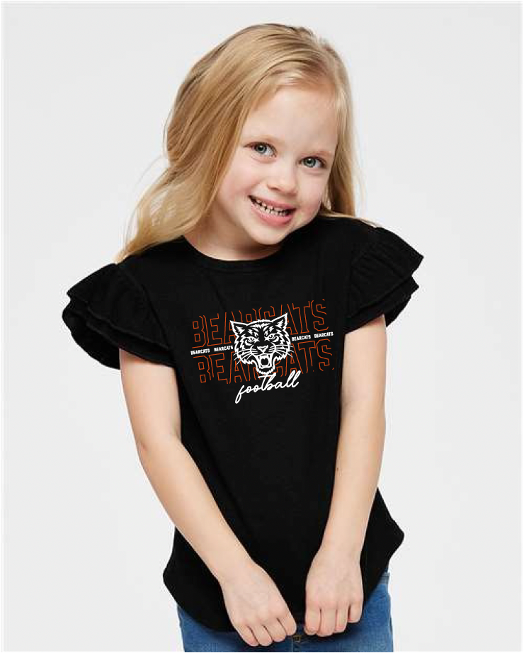 Aledo Football Bearcat Face Logo Toddler Flutter Sleeve Tee